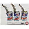 Image 3 : GULF Oil Cans (3) : XHD Motor Oil w/Carter Temro Lube Pouring Spouts (2) & PLEWS Pouring Spout (All 