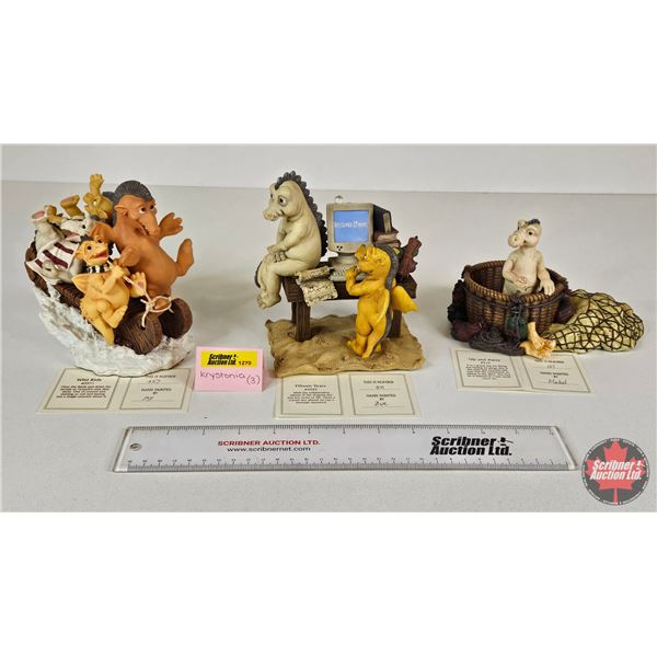 THE WORLD OF KRYSTONIA Figurines w/Swarovski Crystal (3) : Precious Art Inc. (Hand Painted) - Up and