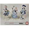 Image 1 : Vintage Victorian Porcelain Figurines (3) : Blue & White w/Gold Accents - Gentleman w/His Dog - Lady