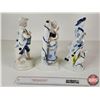 Image 2 : Vintage Victorian Porcelain Figurines (3) : Blue & White w/Gold Accents - Gentleman w/His Dog - Lady