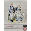 Image 1 : Vintage Victorian Porcelain Figurine : Blue & White w/Gold Accents : Courting Couple (Measures : 8"H