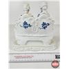 Image 3 : Vintage Victorian Porcelain Figurine : Blue & White w/Gold Accents : Courting Couple (Measures : 8"H