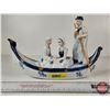 Image 1 : Vintage Victorian Porcelain Figurine : Blue & White w/Gold Accents : In The Gondola (Measures : 6-3/