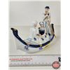 Image 2 : Vintage Victorian Porcelain Figurine : Blue & White w/Gold Accents : In The Gondola (Measures : 6-3/