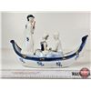 Image 4 : Vintage Victorian Porcelain Figurine : Blue & White w/Gold Accents : In The Gondola (Measures : 6-3/