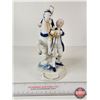 Image 2 : Vintage Victorian Porcelain Figurine : Blue & White w/Gold Accents : Lady on Horse (Measures : 9"H x