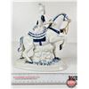 Image 3 : Vintage Victorian Porcelain Figurine : Blue & White w/Gold Accents : Lady on Horse (Measures : 9"H x
