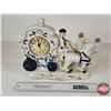 Image 1 : Vintage Victorian Porcelain Quartz Table Clock : Blue & White w/Gold Accents : Stage Coach (Battery 
