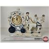 Image 2 : Vintage Victorian Porcelain Quartz Table Clock : Blue & White w/Gold Accents : Stage Coach (Battery 