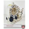 Image 3 : Vintage Victorian Porcelain Quartz Table Clock : Blue & White w/Gold Accents : Stage Coach (Battery 