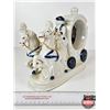 Image 6 : Vintage Victorian Porcelain Quartz Table Clock : Blue & White w/Gold Accents : Stage Coach (Battery 