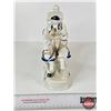 Image 7 : Vintage Victorian Porcelain Quartz Table Clock : Blue & White w/Gold Accents : Stage Coach (Battery 