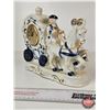 Image 8 : Vintage Victorian Porcelain Quartz Table Clock : Blue & White w/Gold Accents : Stage Coach (Battery 