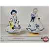 Image 1 : Vintage Victorian Porcelain Music Boxes (2) : Blue & White w/Gold Accents : Ladies (Note : One Music