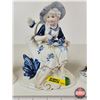 Image 3 : Vintage Victorian Porcelain Figurines (3) : Blue & White w/Gold Accents - Boy Eating Watermelon - Co