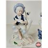 Image 4 : Vintage Victorian Porcelain Figurines (3) : Blue & White w/Gold Accents - Boy Eating Watermelon - Co