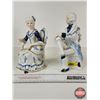 Image 1 : Vintage Victorian Porcelain Figurines (3) : Blue & White w/Gold Accents : Ladies & Umbrella's (Talle