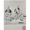Image 2 : Vintage Victorian Porcelain Figurines (3) : Blue & White w/Gold Accents : Ladies & Umbrella's (Talle
