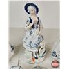 Image 3 : Vintage Victorian Porcelain Figurines (2) : Blue & White w/Gold Accents : Lady & Gentleman Seated (T