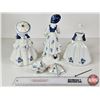 Image 5 : Vintage Victorian Porcelain Figurines (2) : Blue & White w/Gold Accents : Lady & Gentleman Seated (T