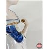 Image 6 : Vintage Victorian Porcelain Figurines (2) : Blue & White w/Gold Accents : Lady & Gentleman Seated (T