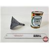 Image 1 : Oil Combo (2) : Quaker State Super Blend Oil Can (Full) w/Enamel Funnel (Oil Can Measures : 6"H x 4"