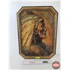 Image 1 : Framed Canvas Painting : Native American Chief (NOTE : Tear on Painting) (Measures : 22-1/2"H x 16-1