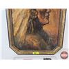 Image 3 : Framed Canvas Painting : Native American Chief (NOTE : Tear on Painting) (Measures : 22-1/2"H x 16-1