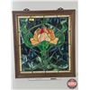 Image 1 : Framed Stained Glass : Tiffany Style Flower Motif (Measures : 25-5/8"H x 23-1/2"W)