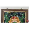 Image 2 : Framed Stained Glass : Tiffany Style Flower Motif (Measures : 25-5/8"H x 23-1/2"W)