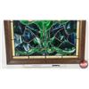 Image 3 : Framed Stained Glass : Tiffany Style Flower Motif (Measures : 25-5/8"H x 23-1/2"W)