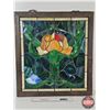 Image 5 : Framed Stained Glass : Tiffany Style Flower Motif (Measures : 25-5/8"H x 23-1/2"W)