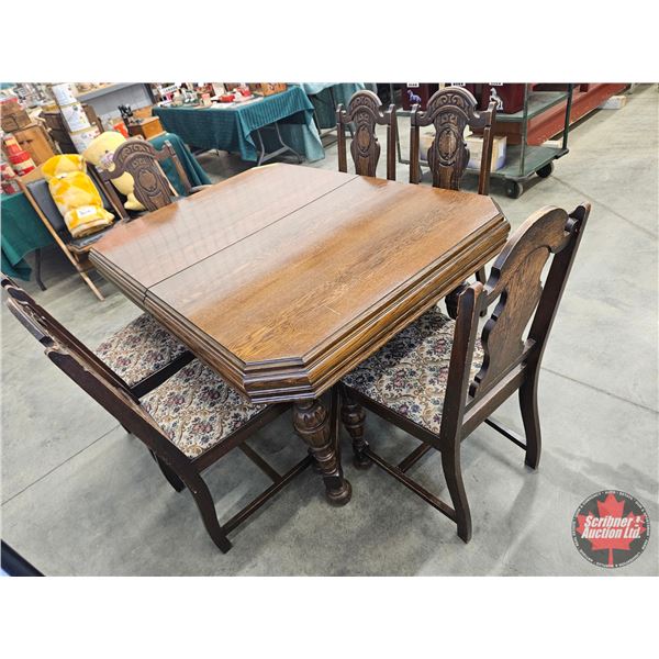 Knechtels Ltd. Trestle Base Wooden Table w/Leaf & Pressback Chairs (6)  (Measurement With Out Leaf :