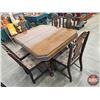 Image 1 : Knechtels Ltd. Trestle Base Wooden Table w/Leaf & Pressback Chairs (6)  (Measurement With Out Leaf :