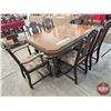 Image 3 : Knechtels Ltd. Trestle Base Wooden Table w/Leaf & Pressback Chairs (6)  (Measurement With Out Leaf :