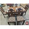 Image 4 : Knechtels Ltd. Trestle Base Wooden Table w/Leaf & Pressback Chairs (6)  (Measurement With Out Leaf :