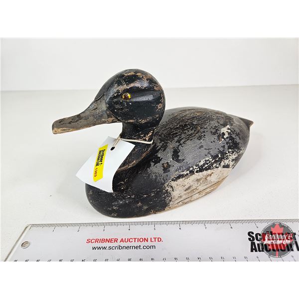 Wooden Duck Decoy (Consignor Tag - Working Blue Bill Drake c. 1940 Lake St.Peter)  (Measures : 5-1/2