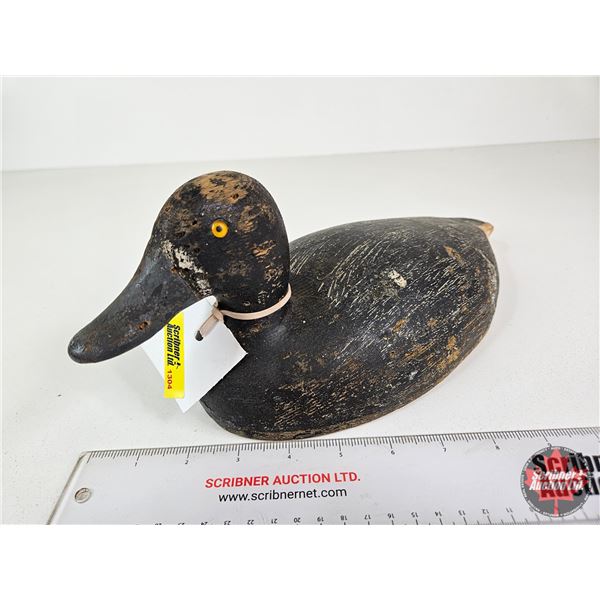 Wooden Duck Decoy (Consignor Tag - Working Blue Bill Hollow Glass Eyes 1940's)  (Measures : 5-1/4"H