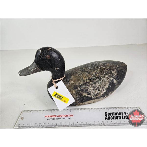 Wooden Duck Decoy (Consignor Tag - Working Blue Bill Drake 1950's)  (Measures : 6-1/2"H x 5-1/2"W x 