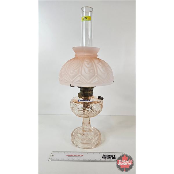 Aladdin Oil Lamp : Model B Burner : Washington Drape : Pink Hue Font w/Hand Blown Glass Modern Shade