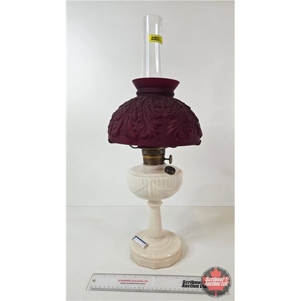 Aladdin Oil Lamp : Tall Lincoln Drape : Alacite Font w/Hand Blown Glass Modern Shade (Measures w/Chi
