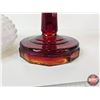 Image 5 : Aladdin Oil Lamp : Model B Burner : Lincoln Drape : Red Hue Font w/Hobnail Milk Glass Shade (Measure