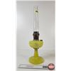 Image 2 : Aladdin Oil Lamp : Model B Burner : Vertique : Vaseline Glass Font w/Old New Stock Aladdin Chimney &