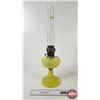 Image 7 : Aladdin Oil Lamp : Model B Burner : Vertique : Vaseline Glass Font w/Old New Stock Aladdin Chimney &