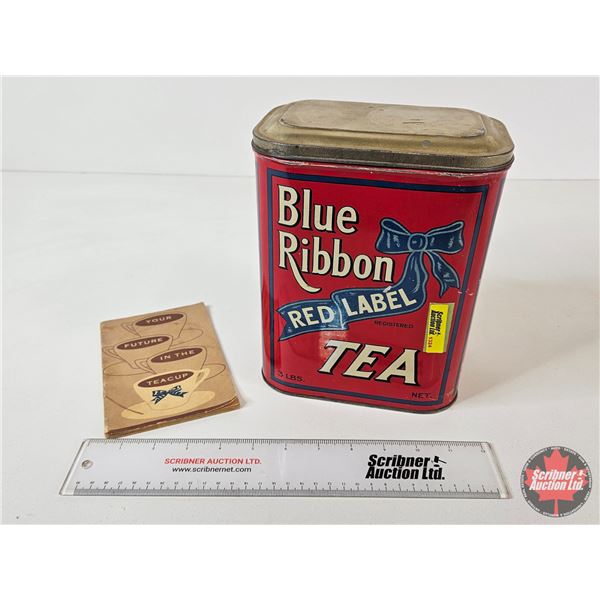 Blue Ribbon Tea Tin : Red Label (Measures : 9"H x 7"W x 4-3/4"D)