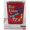 Image 2 : Blue Ribbon Tea Tin : Red Label (Measures : 9"H x 7"W x 4-3/4"D)