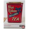 Image 4 : Blue Ribbon Tea Tin : Red Label (Measures : 9"H x 7"W x 4-3/4"D)