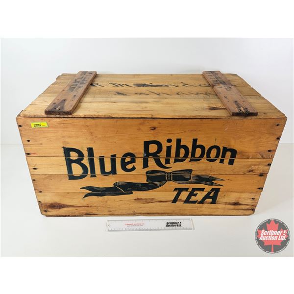 Blue Ribbon Tea Wooden Crate  (Measures : 16-1/2"H x 31-1/2"W x 18"D)