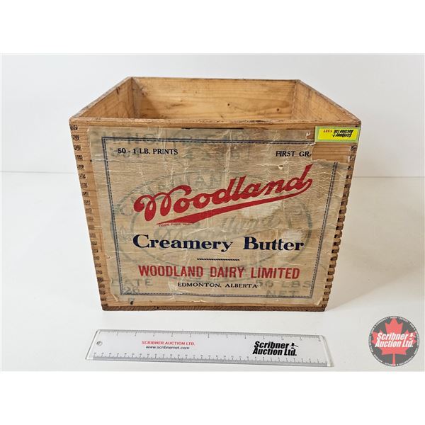 Wooden Butter Crate : Canadian Butter Painted Label w/Woodland Creamery Butter Applied Label (Measur