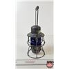 Image 5 : CPR Railway Lamp : Hiram L Piper Co. Ltd. : Cobalt Blue Lense  (Measures : 10"H)